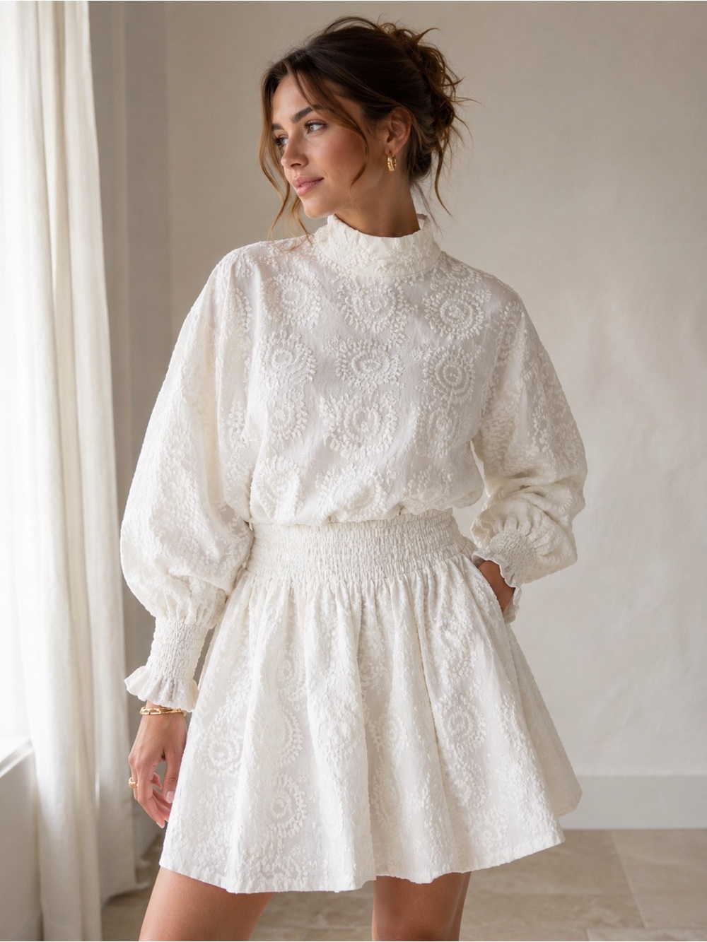 BURU Ivory Textured Jacquard Skirt & Blouse Coordinating Set XL